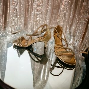 NWOT Pink Paradox London Strappy Gold Glitter Sandal Size 8